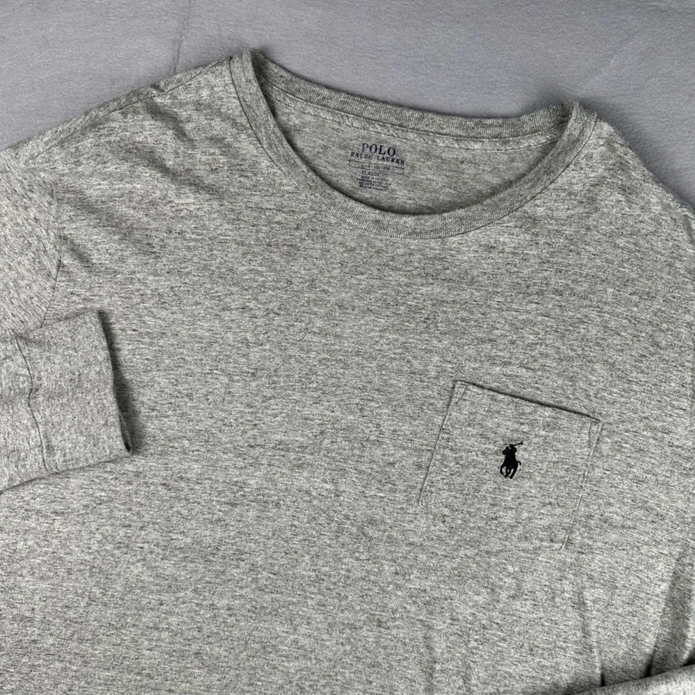 Polo Ralph Lauren Mens Long Sleeve Pocket T-Shirt Heather Gray Classic Fit Large